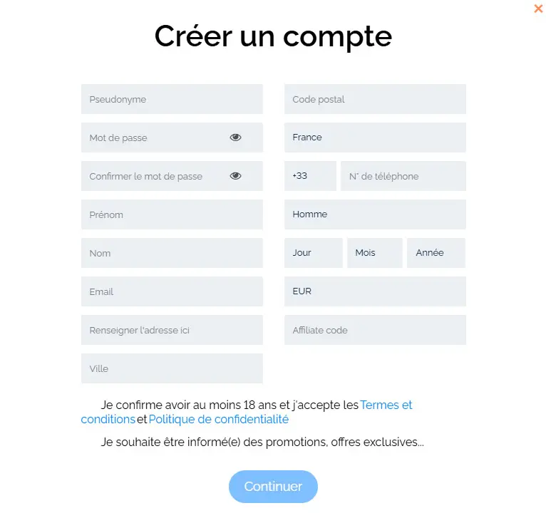 Processus d'inscription GameTwist Casino